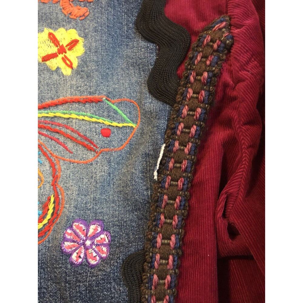 Vintage Coldwater Creek Womens Blazer 12 Maroon Boho Embroidered Button Up Artsy - Picture 12 of 14